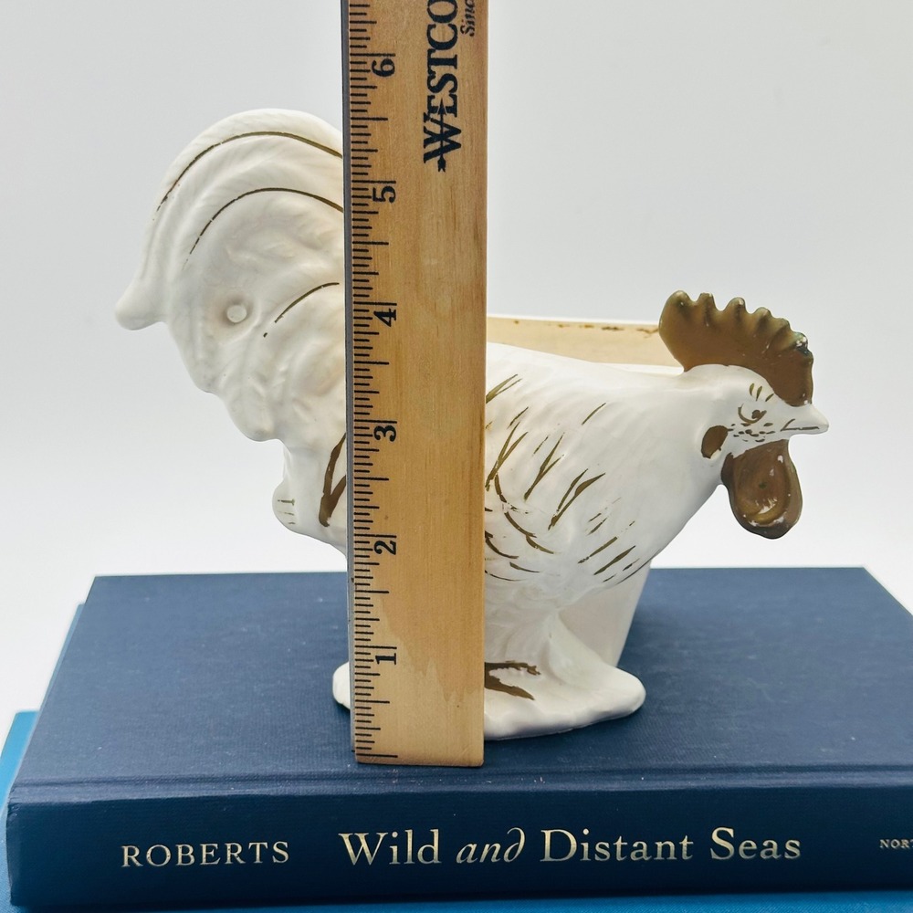 Wales Vintage Ceramic Rooster Planter White Gold Made in Japan - Picture 2 of 9